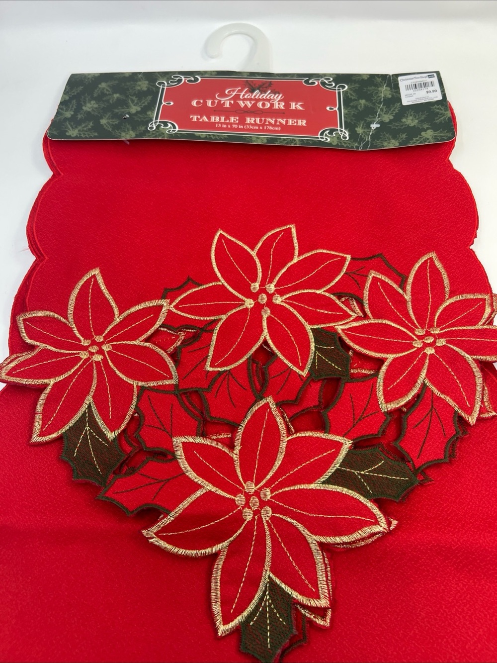 Christmas Tree Shops Holiday Cutwork Poinsettia Table Runner 13x70 NWT Retired